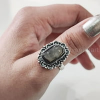 Prirodni labradoritetni prsten, grubi Labra Gemstone prsten, rođene, boemski prsten, srebrna, ženski