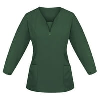 Bluze za žene Solid Boja dugih rukava V-izrez Radni ujednačeni džepni vrhovi s