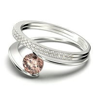 Solitaire Carat Round Cut Morgatite Jedinstveni zaručni prsten, dva vjenčana prstena za udubljenje u