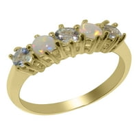 Britanci napravio 9k žuto zlato prirodno akvamarin i opal ženski vječni prsten - Opcije veličine - veličina