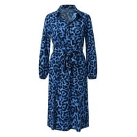 Midi haljine za žene Dame Leopard cvjetni print V-izrez Dugi rukav čipka haljina