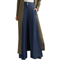 Hlače za žene visoki struk široka noga čvrsta boja plutaju ležerne džepove modne hlače