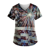 Yyeselk 4. jula Žene Žene Ljetne bluze Ležerne s kratkim rukavima V-izrez Shirts Trendy American Flag