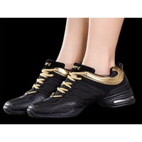 Eloshman Girls Womens Dance Cipele Platform Atletski tenisice Čipke Jazz cipele Crni zlatni stil a 3y
