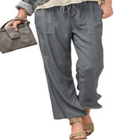 Eleluny Women obične hlače za crtanje labave pantalone elastična struka dna plus veličina duboka siva