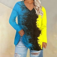 Majice s dugim rukavima za žene s dugim rukavima prevelika majica V izrez labav pulover blok u boji
