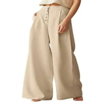 GVMFIVE Žene Ležerne prilike Solid Color Palazzo Loose hlače Džepovi široke pantalone za noge