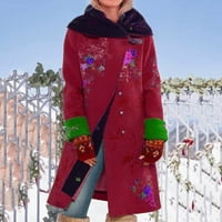 Zimski kaputi za žene Ženski midlenzini tiskani gornji i dugoročni vuneni kaput crveni + xxl