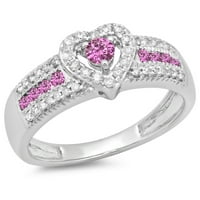Dazzlingock Collection 10k okrugli rez Pink Sapphire & White Diamond Dame Bridal Srčani zaručni prsten,