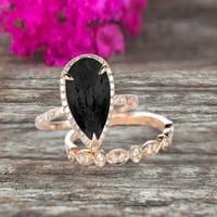 Milgrain Pear Shap 2. Carat Wedding Ring Shot Black Diamond Moissanite Angažman prsten podudaranje 10k