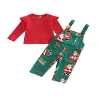 Canrulo Toddler Djevojčica Božićne odjeće Ruffle s rebrastim majicama s dugim rukavima TOPS Santa Claus