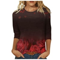 Oalirro Ženska bluza Jesen okrugli izrez Trostruki rukav od ispisanih ženskih majica crvene s