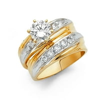Jewels 14k Bijelo i žuto zlato Dva tona kubična cirkonija CZ Vjenčani opseg i angažman mladenkini prsten