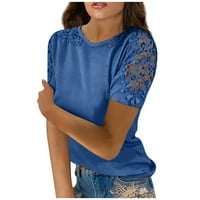 Ženske vrhove kratkih rukava od pune bluze casual dame modni okrugli izrez ljetni plavi 2xl
