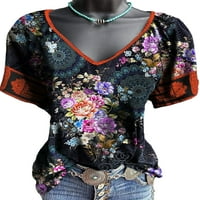Ženska etnička štampana bluza Dame Ljeto V izrez Ležerne majice TOWS Plus Size