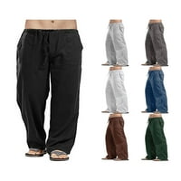 Thaisu muške casual posteljine hlače udobne pantalone za crtanje visoke struke labave fit duge hlače