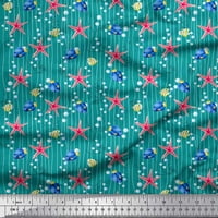 Soimoi Green Pamuk Cambric Tkanini mjehurići, zvijezde i tangfish okean tiskani tkaninski dvorište širom