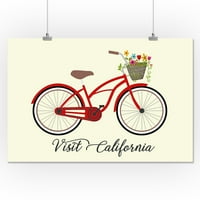 Kalifornija - Poseta - Plaža Cruiser & Basket - Lintna Press Artwork