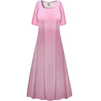 Plus veličina visoki ženski Strechy kvadratni dekolte s kratkim rukavima Dress Meka ružičasta pjenušava