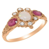 Britanska napravljena od 10k Rose Gold Natural Opal Ruby Diamond Womens Obećaj prsten - Veličine opcije