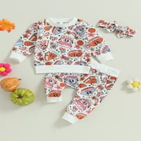Jaweiwi Toddler Kids Girls Hlače Setovi odjeće 2T 3T cvjetni pucketi s dugim rukavima Tors za ispis