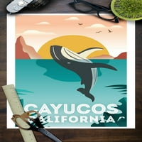 Cayucos, Kalifornija, kitov i tropski zalazak sunca, vektor