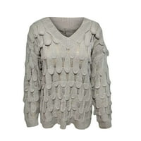 Ženski džemperi padaju u trendy V-izrez čvrsto perje izdubljenje dugih rukava džemper
