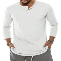 BEIWEI MENS majica T-majice The Henley vrat TOPS casual bluza Muški Basic Tee Dugi rukav Redovni fit pulover bijeli XL
