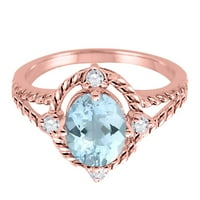 Mauli dragulji za žene 1. karat akvamarin i dijamantni prsten 4-prong 10k ružičasto zlato