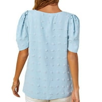Bazyrey bluza za ženske modne ženske ležerne pune boje pamučna posteljina vezom kratkih rukava majica