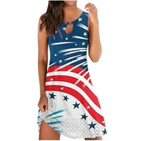 PBNBP 4. srpnja haljina Ženska ljetna američka zastava modna print Notch Crewneck bez rukava bez rukava