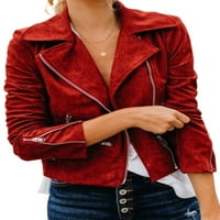 Glookwis dame pune zip jakne modna odjeća casual kratki kardigan bomber s dugim rukavima crveni xl