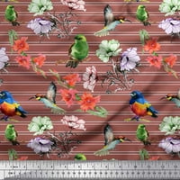 SIMOI poliester Crepe tkanina pruga, ptice i anemone cvjetne tiskane tkanine od dvorišta široko