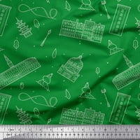 Soimoi Green Pamučna voile Tkanina ulica i spomenici Arhitektonski print Šivenje tkanine široko