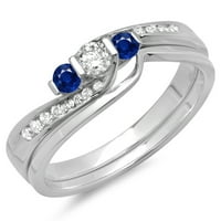 Kolekcija Dazzlingock 14k Round Blue Sapphire & White Diamond Swirl Bridal Set za tračni prsten, bijelo