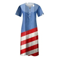 Tkinga modna dana nezavisnost Ženska ljetna casual boho ispisana labava majica haljina s rukavima V-izrez