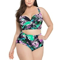 Ecqkame Ženski kupaći kostim plus veličine Bikini set dva kupaća kostim seksi cvjetni kupaći kostimi