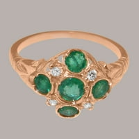 Britanska napravljena 18K ruža Zlatna prirodna emerald & kubična Zirkonija ženski prsten za izjavu -