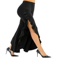 Žene modne ljetne crne visoke struke rubu ruffter bočna proreza čipkani pantalone dna