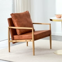 Kožna stolica za akcent na sredini spoljne tapecirane fotelje sa imitacijom punog drveta Metalni okvir