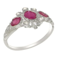 Engleski izrađen 14k bijeli zlatni rubin i dijamantni prsten ženski prsten - veličine 11,75