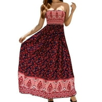 Ženske ljetne haljine bez kaiševa Bohemian Style cvjetni print bez rukava bez rukava na plaži na plaži