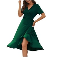 Ljetne haljine čišćenje kratkih rukava V-izrez haljina za zabavu datiranje iznad haljine koljena, zelena,