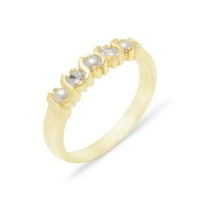 British napravio 18k žuti zlatni kulturni biser i kubični cirkonijski ženski vječni prsten - veličine