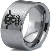 Tungsten Hockey prsten prsten za muškarce Žene Udobnost Fit Grey Flat Cut četkani Polirano