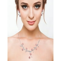 Ružičasta i bijela kristalna ogrlica od cvjetne vinove loze, minđuše i narukvica u Silvertone 16.5 -