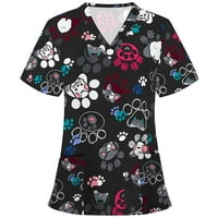 Životinjski scrub_tops za žene za žene Ljeto Ležerne prilike V-izrez Radna uniforma Bluza New Scrub_shirts