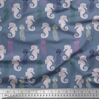 Soimoi Rayon Crepe tkanina Jellyfish & Seahorse okeanu otisnuta zanata tkanina od dvorišta široka