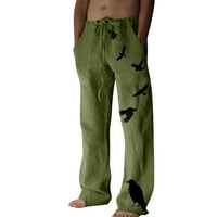 Muški pamuk i posteljina otisnuta posteljina džepa čipkaste hlače Velike veličine hlače modne ležerne
