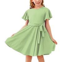 Striped TEE haljina Djevojke haljina od bundeve Dječja haljina haljina haljina ruffle rukava šifon luk
